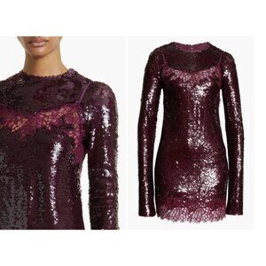 Simkhai Mako Sequin & Lace Long Sleeve Dress Mangosteen ( 0 )
